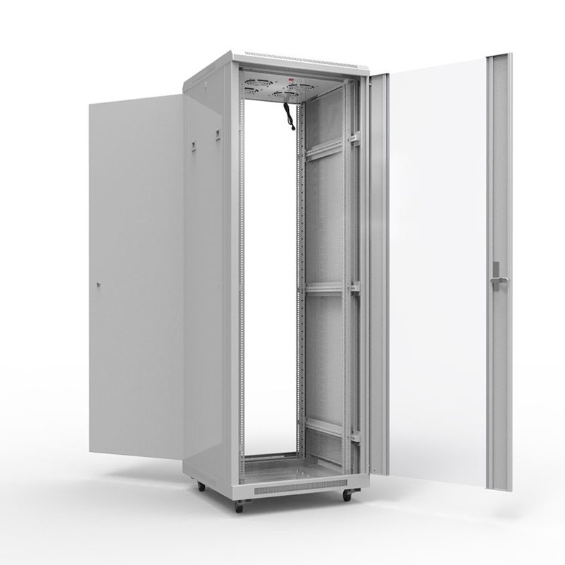 Шкаф напольный 19" 42U 600х600мм, передняя дверь стекло, задняя дверь металл, RAL 7035 REXANT (04-2305)