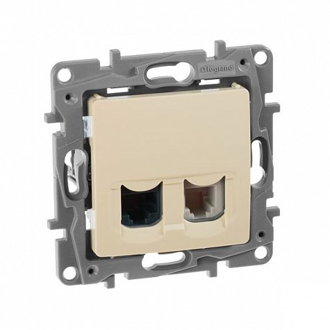 ETIKA розетка 2-местная RJ11+RJ45 кат.5E UTP, скрытой установки, слоновая кость (672352)