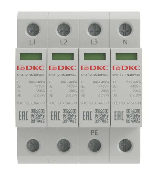 УЗИП, тип 2, 4P Imax 40kA Un 440V (SPD-T2-3N40P440)