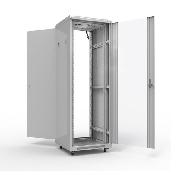Шкаф напольный 19" 42U 600х600мм, передняя дверь стекло, задняя дверь металл, RAL 7035 REXANT (04-2305)