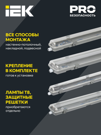 Светильник ДСП 2202 под светодиодную лампу 2хT8 1200мм IP65 (LDSP0-2202-2х120-K01)