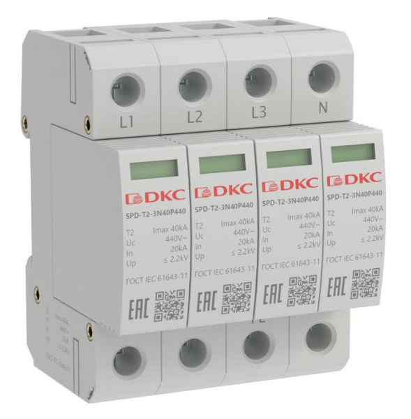 УЗИП, тип 2, 4P Imax 40kA Un 440V (SPD-T2-3N40P440)