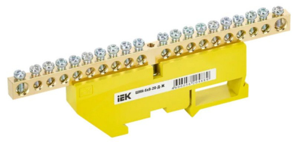 Шина PE "земля" на DIN-изолятор ШНИ-6х9-20-Д-Ж (YNN10-69-20D-K05)